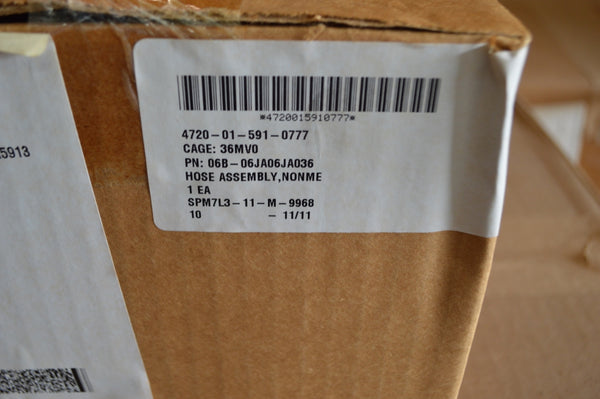 36" Parker Air Brake Hose ,5/16" Braided Cover,1500 PSI,P/N:266-6 P/N:06B-06JA06JA036 NSN: 4720-01-591-0777