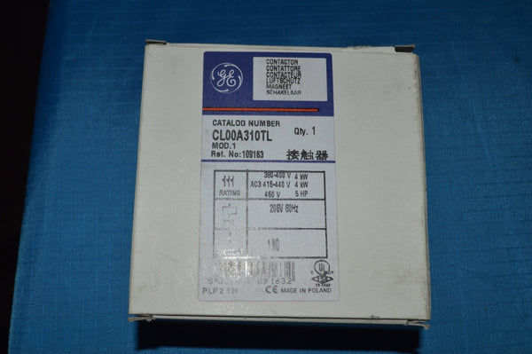 New - GE IEC Magnetic Contactor CL00A310TL 208VAC Coil Volts 10 Full Load Amps P/N: 9454181-1 NSN: 6110-01-493-8896