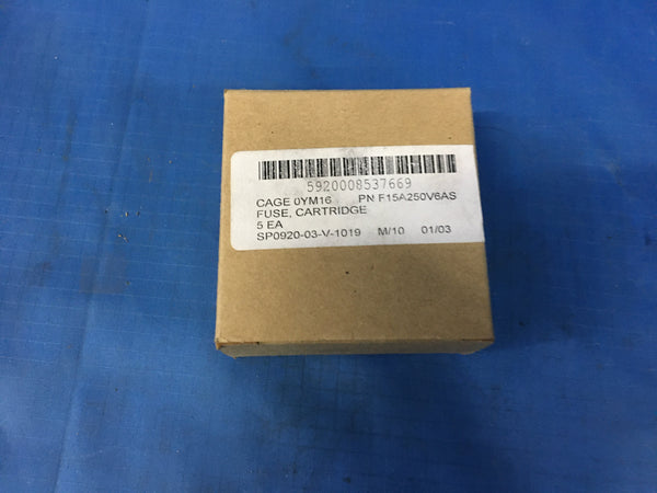 Box of 5 Bussman Fuse 250V 6A Silver Plated NSN:5920-00-853-7669 Model:F15A250V6AS