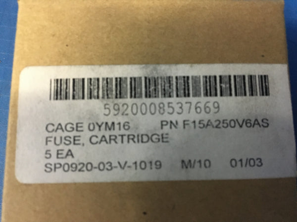 Box of 5 Bussman Fuse 250V 6A Silver Plated NSN:5920-00-853-7669 Model:F15A250V6AS