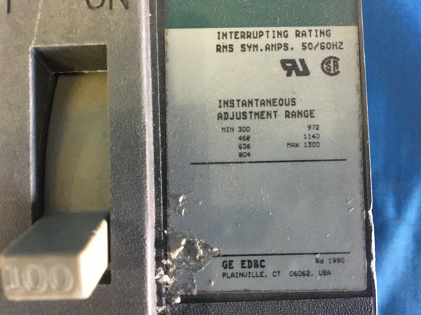 TEC36100 General Electric 600V 100A Mag-Break TEC Circuit Breaker Molded Case