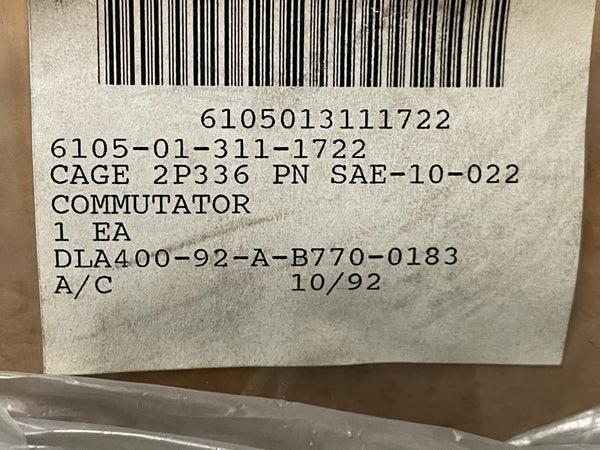 Pellerin Milnor SAE 10 022 Commutator for Washer/extractor NSN:6105-01-311-1722