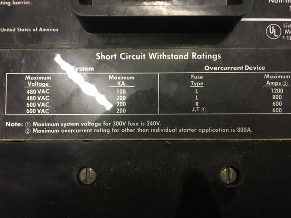 Cutler-Hammer Eaton MS-Y MS36080YA Circuit Breaker 800A 600VAC 3P
