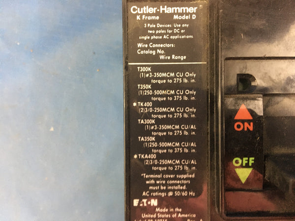 Cutler-Hammer Eaton KS-Y KS36040YD Circuit Breaker 400A 600VAC 3P