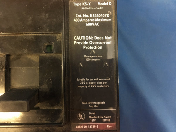 Cutler-Hammer Eaton KS-Y KS36040YD Circuit Breaker 400A 600VAC 3P