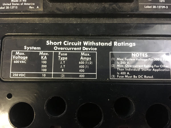 Cutler-Hammer Eaton KS-Y KS36040YD Circuit Breaker 400A 600VAC 3P