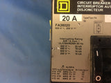 Square D FA FA36020 3P 600V 20A Circuit Breaker,Gray Label