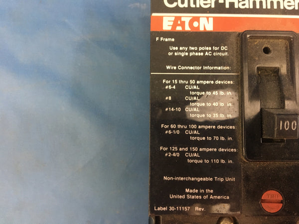 Eaton Cutler Hammer FS340100A, 100A 3P 480VAC Circuit Breaker