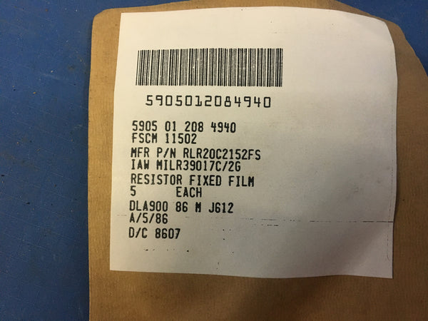 (5) Vishay RLR20C2152FS Film Fixed Resistor 21.500 Kilohms NSN:5905-01-208-4940