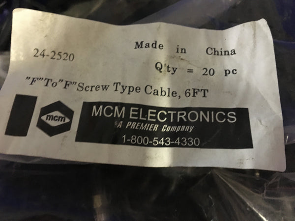 MCM 6ft Screw On F-Type RG-59/U Composite Audio/Video AV Cable for HD Cable TV P/N:24-2520