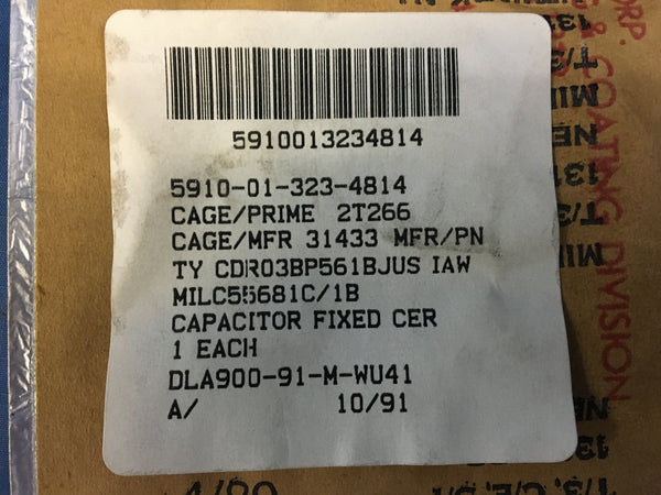 Military Specifications CDR03BP561BJUS Ceramic Dielectric Fixed Capacitor NSN:5910-01-323-4814