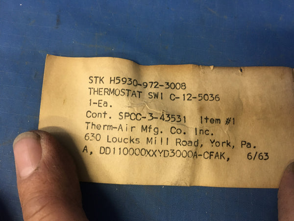 Ranco A22-1114 Thermostatic Switch NSN:5930-00-972-3008