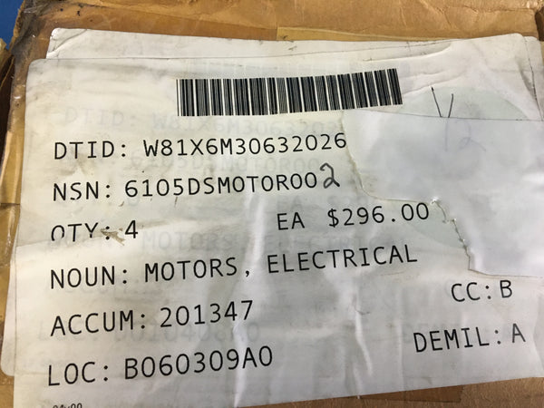 McMillan Electric Co A0524A2161 Electric Motor 1/12HP 120V 2.2A NSN:6105DSMOTOR002