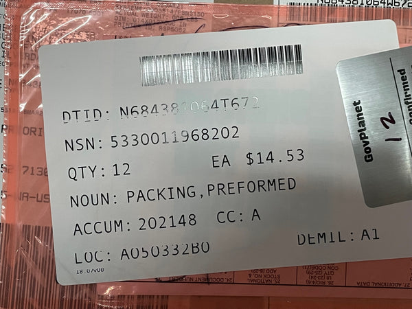NOS Preformed Packing   P/N:80064-203-4678530ITEM14  NSN:5330-01-196-8202