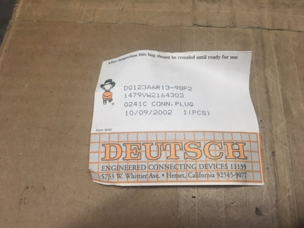 Deutsch Electrical Plug Connector Model: DG123A6R13-98P2 NSN:5935-01-380-8166