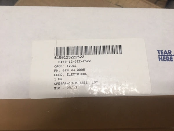 NOS Electrical Lead NSN:6150-12-322-2522 P/N:020.03.0006