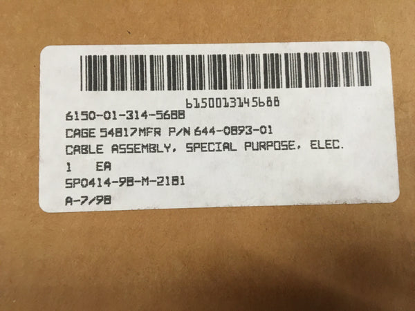 NOS Autek Systems Special Purpose Cable Assembly NSN:6150-01-314-5688 P/N:644-0893-01 Model:717801809-003