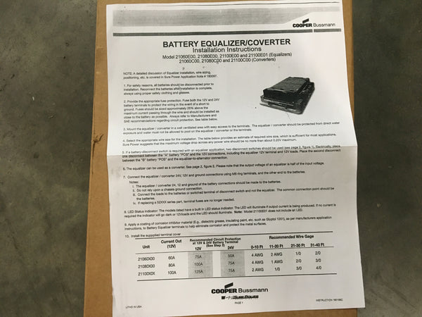 NEW!!! Cooper Bussmann Sure Power DC 21100E00 Battery Equalizer 100A 24V To 12V