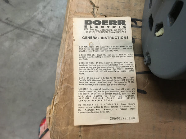 Doerr Alternating Current Motor NSN:6105-01-178-4709 P/N:73211H  Model:A91010200